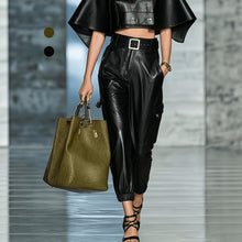 Load image into Gallery viewer, Women's PU Leather Streetwear Pants – Elastic Waist Side Pocket Full Length Trousers