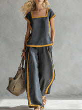 Load image into Gallery viewer, Women’s Square Neck Short Sleeve Two Piece Pants Set