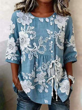 Load image into Gallery viewer, Women's Floral 3D Print Pullover Top – Loose Fit Elegant Casual S to 3XL