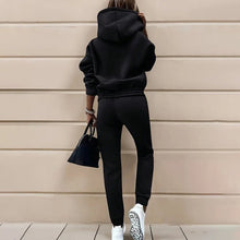 Load image into Gallery viewer, women's two piece solid color hooded sweatshirt set