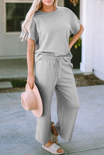Load image into Gallery viewer, Solid Textured T-Shirt and Drawstring Pants Set