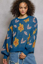 Load image into Gallery viewer, POL Floral Pattern Round Neck Balloon-Sleeve Sweater