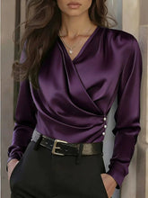 Load image into Gallery viewer, Women's Elegant Cross V-Neck Blouse, Ruffle Detail Button Accent Office Shirt