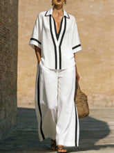 Load image into Gallery viewer, Women’s Color Block Shirt and Wide-Leg Pants Set