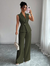Load image into Gallery viewer, Women's Peplum Sleeveless Blazer & Wide-Leg Pants Two-Piece Set