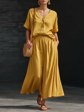 Load image into Gallery viewer, Women's V-Neck Button-Up Top & Long Skirt Set