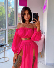 Load image into Gallery viewer, Long Sleeve Beach Dress Two-Piece Solid Color