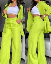 Load image into Gallery viewer, Women's Longline Open-Front Blazer & High-Waist Wide-Leg Trousers Suit Set – 8 Colors