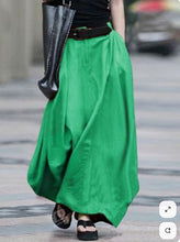Load image into Gallery viewer, Women's High-Waist Flared Maxi Skirt – Solid Color Cotton Linen with Pockets
