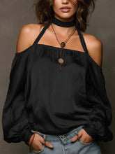 Load image into Gallery viewer, Women's Halter Neck Satin Blouse | Shoulder-Baring Long Sleeve Top in 5 Colors