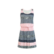 Load image into Gallery viewer, Women’s Color‑Block Striped Tie‑Waist Mini Dress