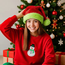 Load image into Gallery viewer, Fluorescent Green Decorative Red Suede Double Layer Christmas Hat