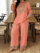 Load image into Gallery viewer, Women’s Ethnic Two Piece Set with Long Sleeve Shirt and Cropped Pants
