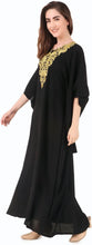 Load image into Gallery viewer, Elegant Gold Embroidered Kaftan with Cutwork Neckline