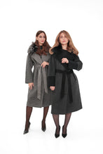 Load image into Gallery viewer, Boston Genuine Silver Fox Cashmere Blend Double-Face Coat in Grey Mélange