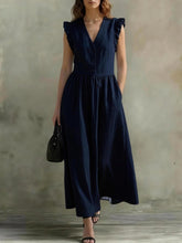 Load image into Gallery viewer, V-Neck Puff-Sleeve Dress with Pockets – Cotton Linen, 7 Colors