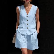 Load image into Gallery viewer, Women’s Cotton Linen Sleeveless Vest Top and Shorts Set