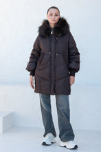 Load image into Gallery viewer, Celeste Genuine Fur Trim Down Fill Coat in Fig