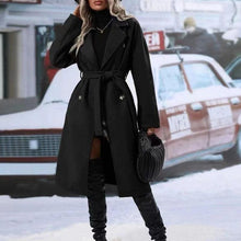 Load image into Gallery viewer, Womens Winter Coat Trend Lapel Double-breasted Trench Coat With Belt Winter Fashion Solid Color Long Jacket Outwear Women Clothing Notched Lapel Collar Double Breasted Pea Coat Winter Wool Blend Over Coats Long Jackets