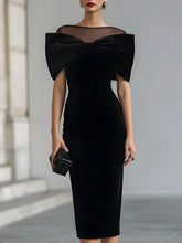 Load image into Gallery viewer, One-Shoulder Velvet Gold Thread Dress – Elegant Midi Dress in Black & Red