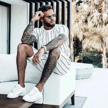 Load image into Gallery viewer, Men's Full Size Striped Casual Top and Shorts Summer Set Plus Size