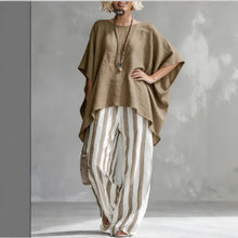 Load image into Gallery viewer, Women's Striped Batwing-Sleeve Loose Linen Two-Piece Set