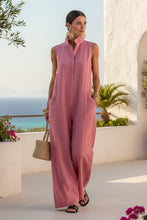 Load image into Gallery viewer, Linen Blend Sleeveless Stand-Collar Jumpsuit – 5 Colors S–3XL