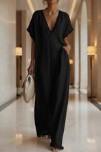 Load image into Gallery viewer, Women's Deep V-Neck Batwing Sleeve Lace-Trim Kaftan Maxi Dress