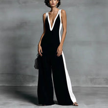 Load image into Gallery viewer, Women's Color-Block Sleeveless V-Neck Wide-Leg Jumpsuit – French Style Long Pants