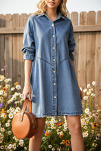 Load image into Gallery viewer, Women's Three-Quarter Sleeve Denim Dress – Ruffle Detail Mid-Length