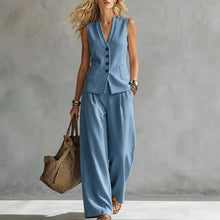Load image into Gallery viewer, Women's Solid Linen Sleeveless Tank Top & Full-Length Pants Set