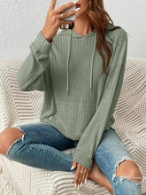 Load image into Gallery viewer, Mandotos Womens Knit Hoodie Sweatshirt With Pockets Drawstring Long Sleeve Solid Sunken Stripe Knitwear