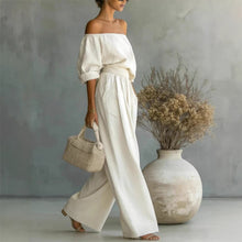 Load image into Gallery viewer, Women's Off-Shoulder Long-Sleeve Top & Wide-Leg Pants Two-Piece Set