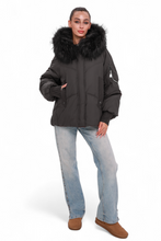 Load image into Gallery viewer, Verbier Genuine Fur Trim Down Fill Jacket in Black