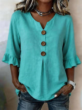 Load image into Gallery viewer, Women's Cotton Linen V-Neck Button-Up Blouse — Summer Casual Top