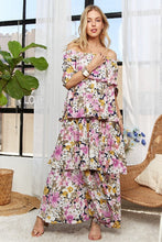 Load image into Gallery viewer, Layered Floral Off-Shoulder Short Sleeve Maxi Dress – Elegant Off-Shoulder Maxi Dress with Layered Floral Pattern for a Romantic Look