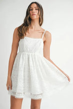 Load image into Gallery viewer, Eyelet Lace Babydoll Mini Cami Dress – Feminine Eyelet Lace Dress, Fluttering, Bohemian Babydoll Silhouette, Breezy Summer Dress, Casual Day Out Dress