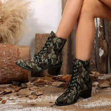 Load image into Gallery viewer, Camouflage Lace Up Block : Heels Boots