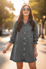 Load image into Gallery viewer, Women's Three-Quarter Sleeve Denim Dress – Ruffle Detail Mid-Length