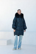 Load image into Gallery viewer, Celeste Genuine Fur Trim Down Fill Coat in Black