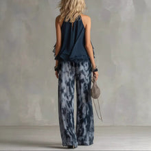Load image into Gallery viewer, Women's Halter Neck Ruffle Chiffon Top & Tie-Dye Wide Leg Pants Set
