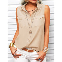 Load image into Gallery viewer, Women's Lapel Collar Sleeveless Top – Loose Fit, Pockets, Solid Color