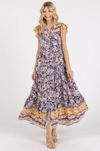 Load image into Gallery viewer, Floral Ruffled Notched Cap Sleeve Maxi Summer Dress For Women – Bohemian Chic Dress with Floral Print and Ruffled Details