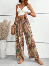 Load image into Gallery viewer, Women's Paisley Print Wide-Leg Pants – Boho Smocked Elastic Waist Tie-Up Flowy Trousers