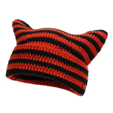 Load image into Gallery viewer, Women’s Hand Knitted Striped Cat Hat – Cute Warm Winter Beanie