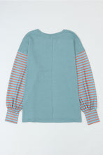 Load image into Gallery viewer, Green Color block Striped Women's Top with Bishop Sleeves and Side Slits