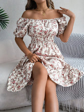Load image into Gallery viewer, Ruffled Hem Floral Puff Sleeve Dress
