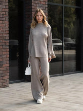 Load image into Gallery viewer, Women's Mock-Neck High-Low Sweater & Wide-Leg Pants Set