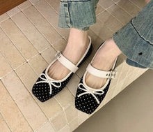 Load image into Gallery viewer, Polka Dot Bow Mary Jane Ballet Flats – Suede Slip-On