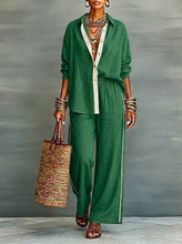Load image into Gallery viewer, Contrast-Color Long-Sleeve Shirt & Pants Set – Two-Piece